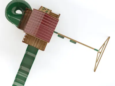 Childrens Playhouse with slides swings climbing wall and ladder  3D model