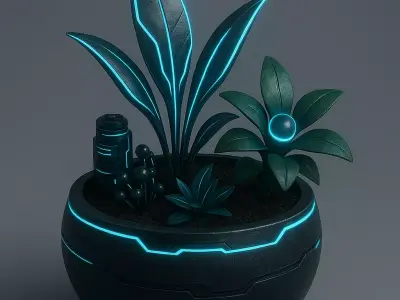 Sci-Fi Neon Bio-Luminesce Plant Display - Cyberpunk Prop  3D model