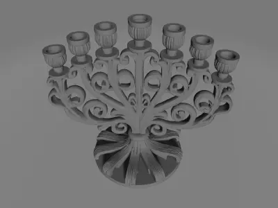 Seven-Branch Wooden Candleholder   Ornate Carved Centerpiece 3D print model