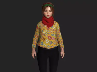AAA 3D REALISTIC CHARACTER - BEAUTIFUL LITTLE GIRL WINTER OUTFIT Low-poly 3D model