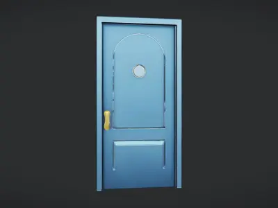 Blue door with round window 3D model