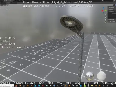 Street Light 1 Galvanized 6000mm 1F Low-poly 3D model