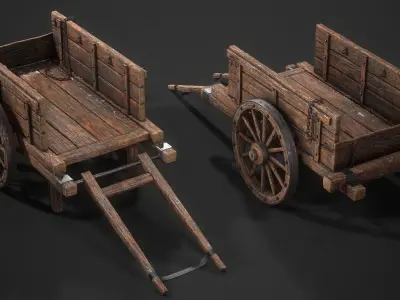 Old Wooden Wagon Low-poly 3D model