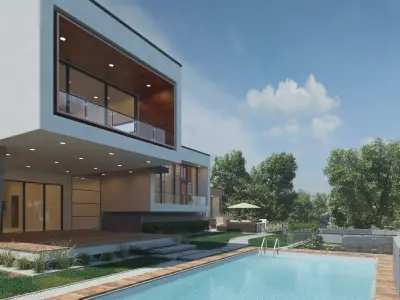 Modern house 3D scene environment with forest surrounded 3D model