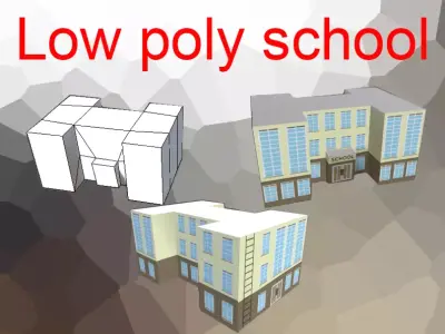 School Low-poly 3D model game 3D model Free low-poly 3D model