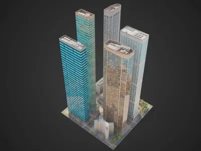 Realistic City District H1-H7 MAYA Low-poly 3D model