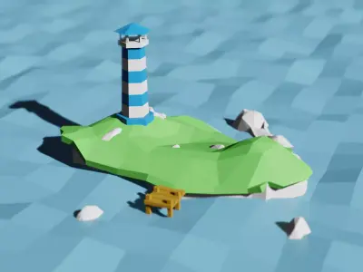 Lighthouse island with Low-poly 3D model