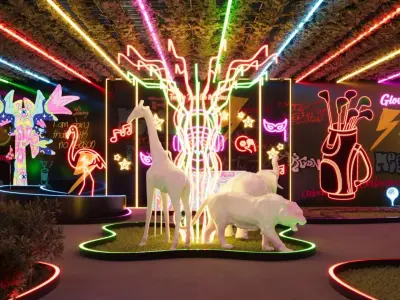 Neon Jungle Mini Golf Course - Futuristic Entertainment Interior Low-poly 3D model