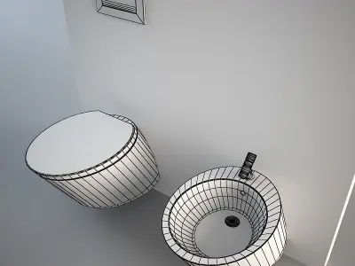 Nic Design Monolite Bidet and Toilet White Low-poly 3D model