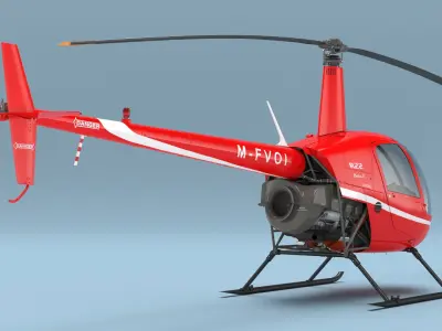  Robinson R-22 Compact Rotorcraft Red Rigged for Cinema 4D 
