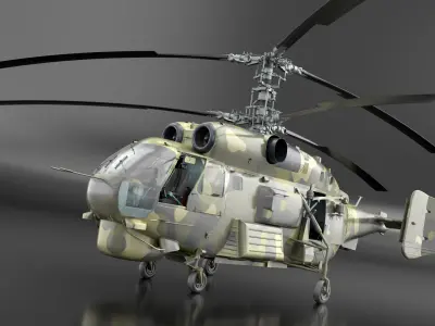 Camo Twin Rotor Military Helicopter with Interior Rigged 3D model