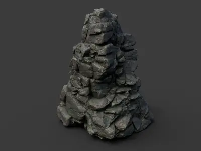 Low poly Black Cliff Modular Rock 210417 Low-poly 3D model