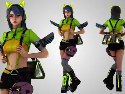 Futuristic Girl - Game Ready Low-poly 3D model