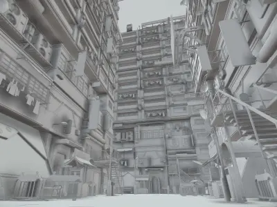 Cyberpunk  City Kitbash Low-poly 3D model