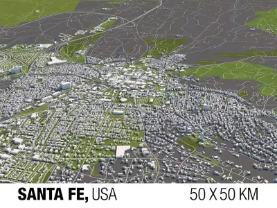 Santa Fe New Mexico USA City Map 50x50km 3D model
