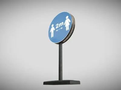 Social Distancing Signage Low-poly 3D model