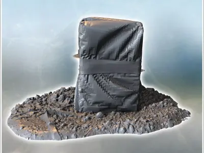 Crates and wrapped supplies grouped on rubble-strewn ground some 3D print model