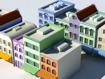 Cartoon Buildings 3D model purchase