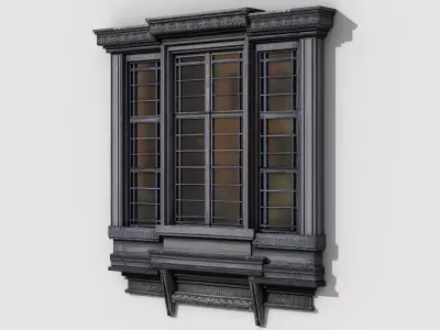 Classical Wooden Window Low-poly 3D model