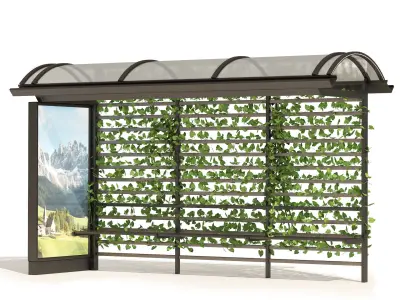 3 Bus Station with Climbing plant Low-poly 3D model