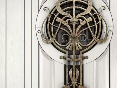 Entrance door Artdeko with wrought iron grille 3D model