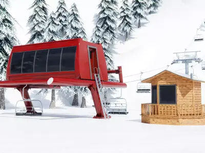 Modular Ski Lift Asset Pack Low-poly 3D model