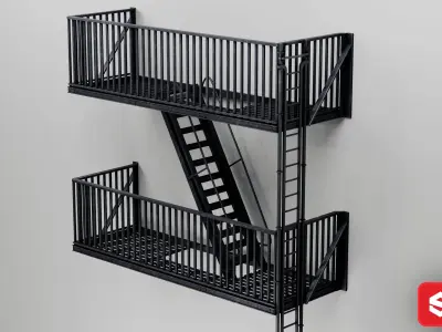 Fire Escape Stairs  3D Asset Low-poly 3D model