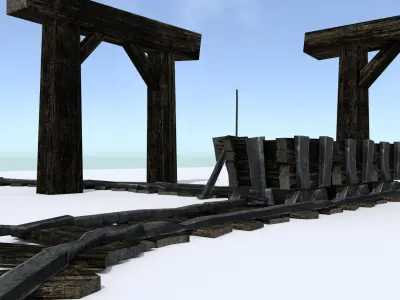Medieval Mine Cart Tracks - Modular Low-poly 3D model