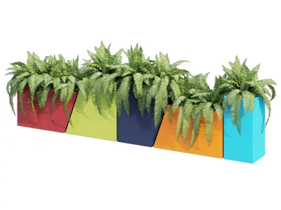 Tessellate colorful planter with plants in it 3D model