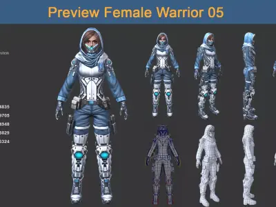 Character Female Warriors 05 - Ready for game Low-poly 3D model