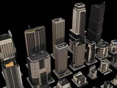 Modern Skyscrapers Pack City Buildings Towers Highrise Low-poly 3D model