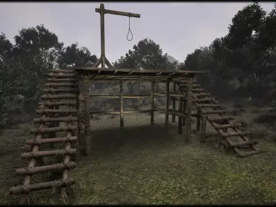 Wooden Stage Gallows Low-poly 3D model