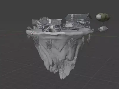 Floating Island Village Low-poly 3D model