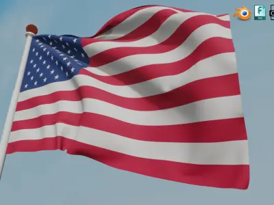 Animated Flag with Pole - Baked Low-poly 3D model