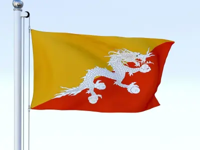 Animated Kingdom of Bhutan Flag Low-poly 3D model