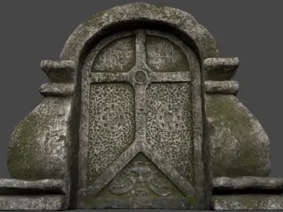 Mossy Stone Door with Ornaments Low-poly 3D model