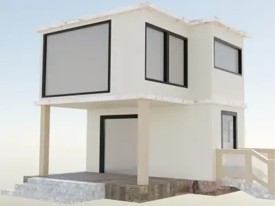 Low Poly House modern in sky Low-poly 3D model