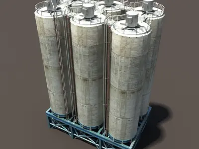 Chemical Silos Low Poly 3d Moldel Low-poly 3D model