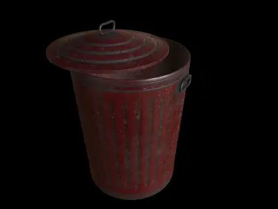 Old Red Trashcan Low-poly 3D model