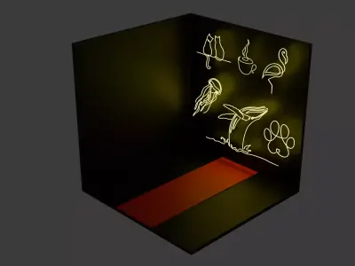 6pc Neon Asset Pack in Yellow Low-poly 3D model