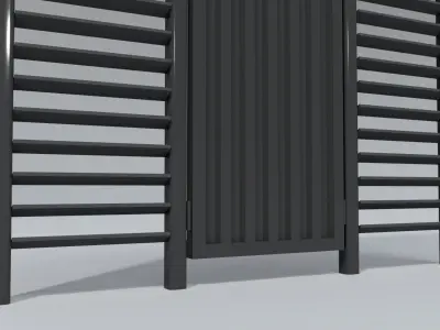 Metal Corrugated Gate with Fence panels Low-poly 3D model