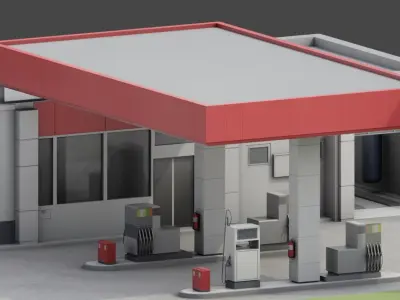 Gas Station Type-1 Remastered Low-poly 3D model