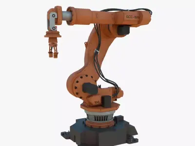 Industrial Robot Arm Orange Rusty Low-poly 3D model