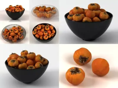 Persimmons in bowl 3D model
