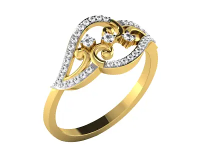 Light Weight Yellow Gold Diamond Ring  -DR-6281 3D print model
