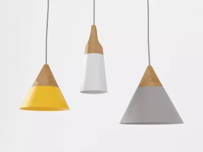 Slope pendant lamp with wooden cones 3D model