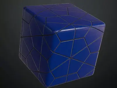 Modern Glossy Cobalt Blue Irregular Polygonal Tiles PBR Seamless Texture