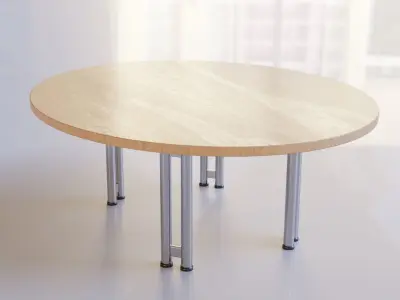 Metal Base Oval Wood Table 3D model