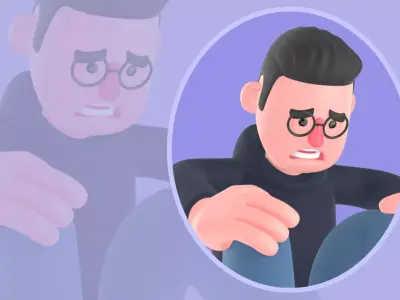 Stylized 3D Emotional Male Programmer Cartoon - Sitting on Floor 3D model