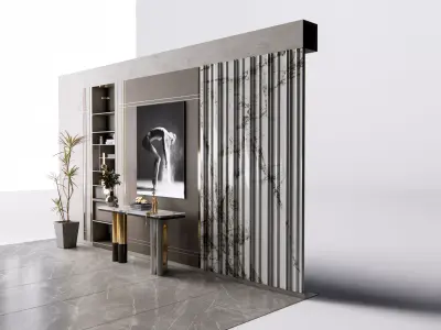 Sideboard with wall panel and flooring 5 3D model